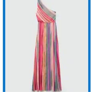 MANGO STRIPED ASYMMETRICAL FLOWY sheer MAXI DRESS GOWN. Occasion NWT. SZ  4  6 8